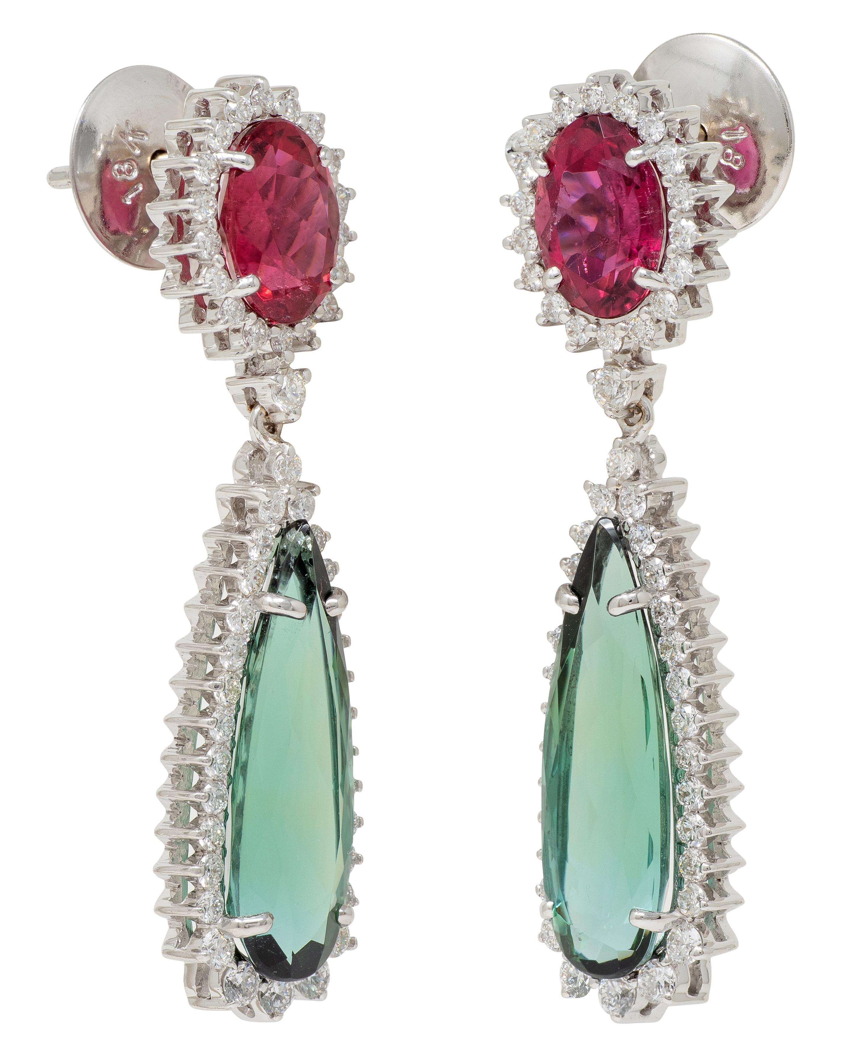 Boucles d'oreilles pendantes en or 18 carats de Vianna Contemporary 9.53 CTW Tourmaline Diamond en vente 2