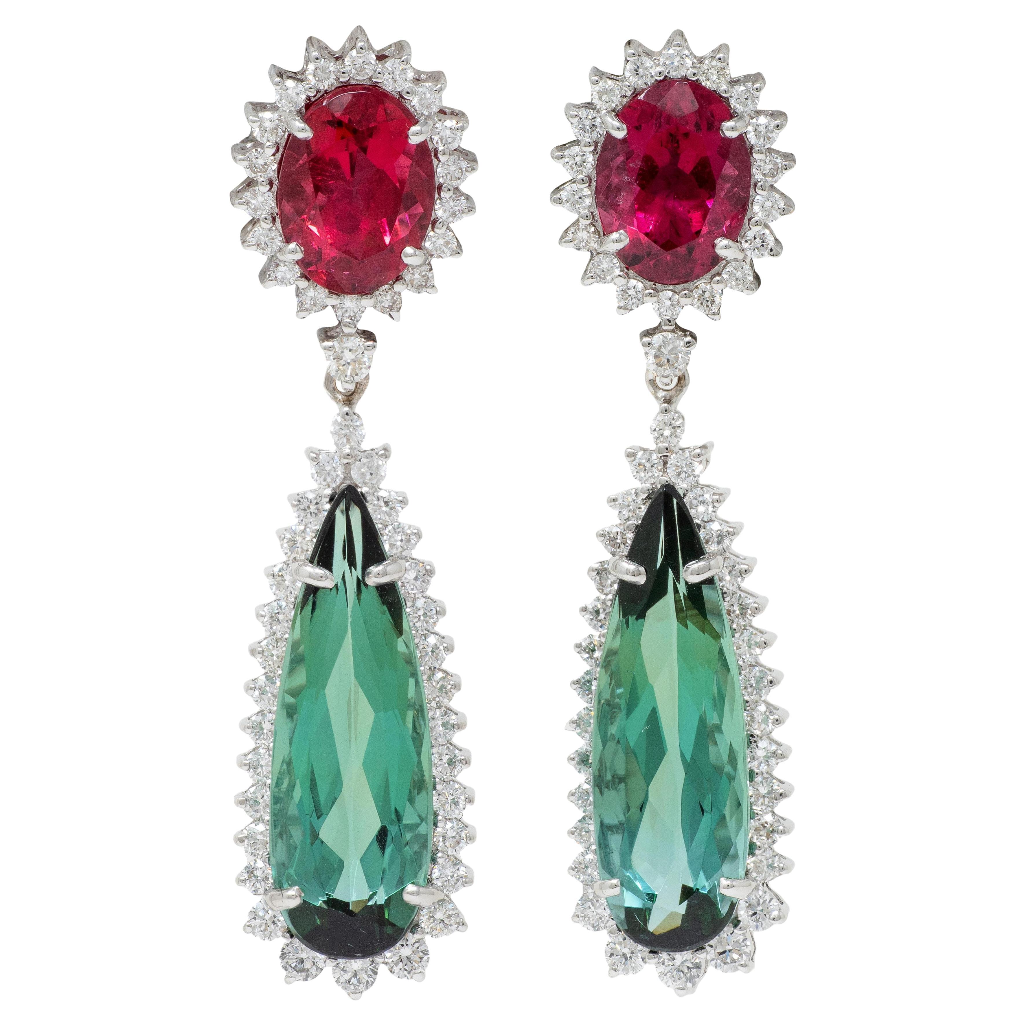 Vianna Brasil Orecchini a goccia in oro 18 carati con tormalina e diamante 9,53 CTW Contemporary