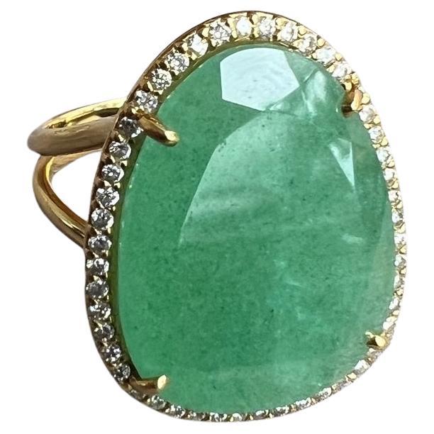 Vianna Brasil Gold Green Aventurine Quartz Diamond Cocktail Ring