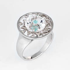 Vianna Brasil Paraiba Tourmaline Diamond Ring Estate 18k White Gold Round 6.7