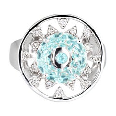 Vianna Brasil Paraiba Turmalin-Diamant-Ring Estate 18k Weißgold Rund 6.7