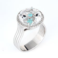 Vianna Brasil Paraiba Tourmaline Diamond Ring Estate 18 Karat White Gold Round