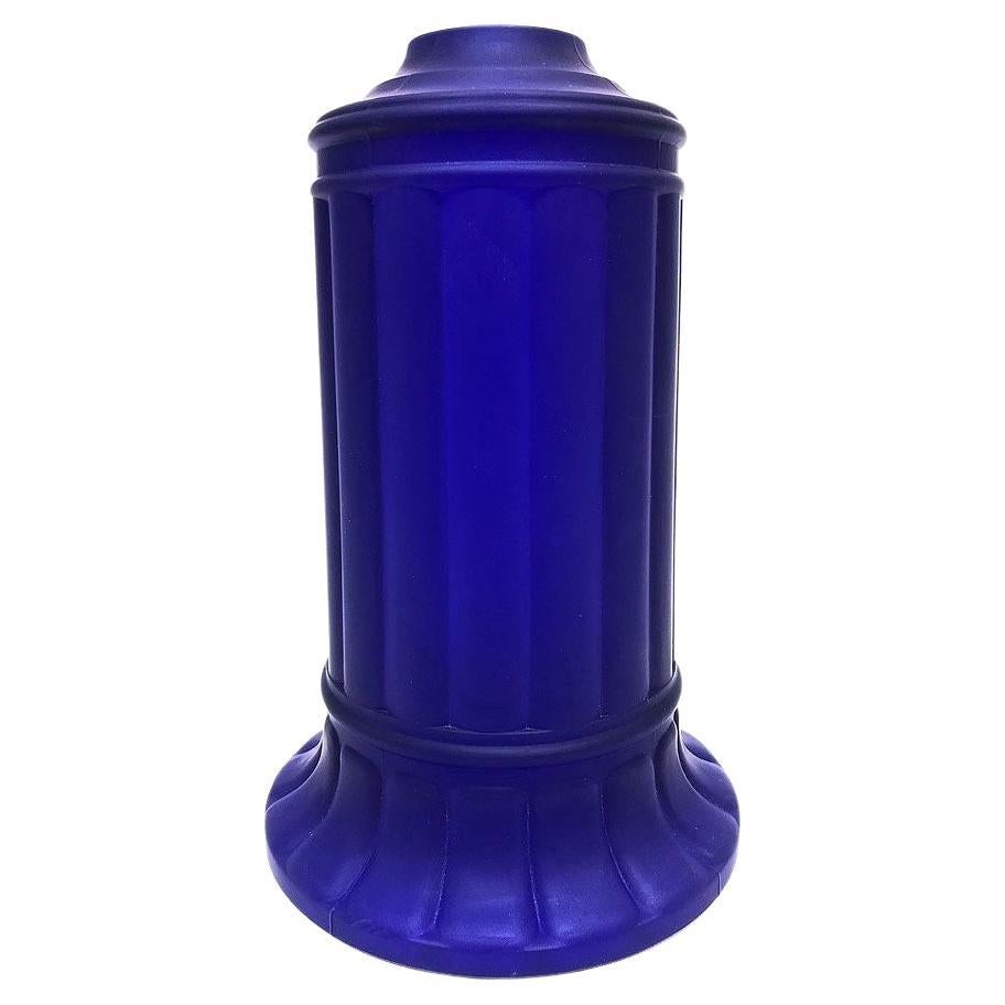 Vianne Art Deco Frosted Ripped Cylinder Cobalt Art Glass Light Up Lamp Base
