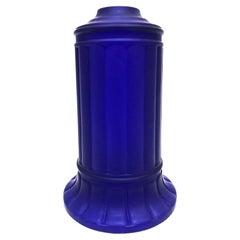 Vianne Art Deco Frosted Ripped Cylinder Cobalt Art Glass Light Up Lamp Base