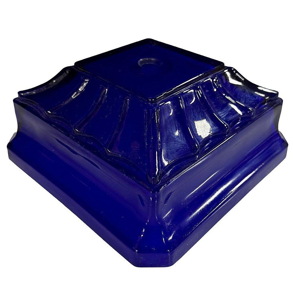 French Vianne Art Deco Geometric Square Cobalt Art Glass Light Up Lamp Base For Sale