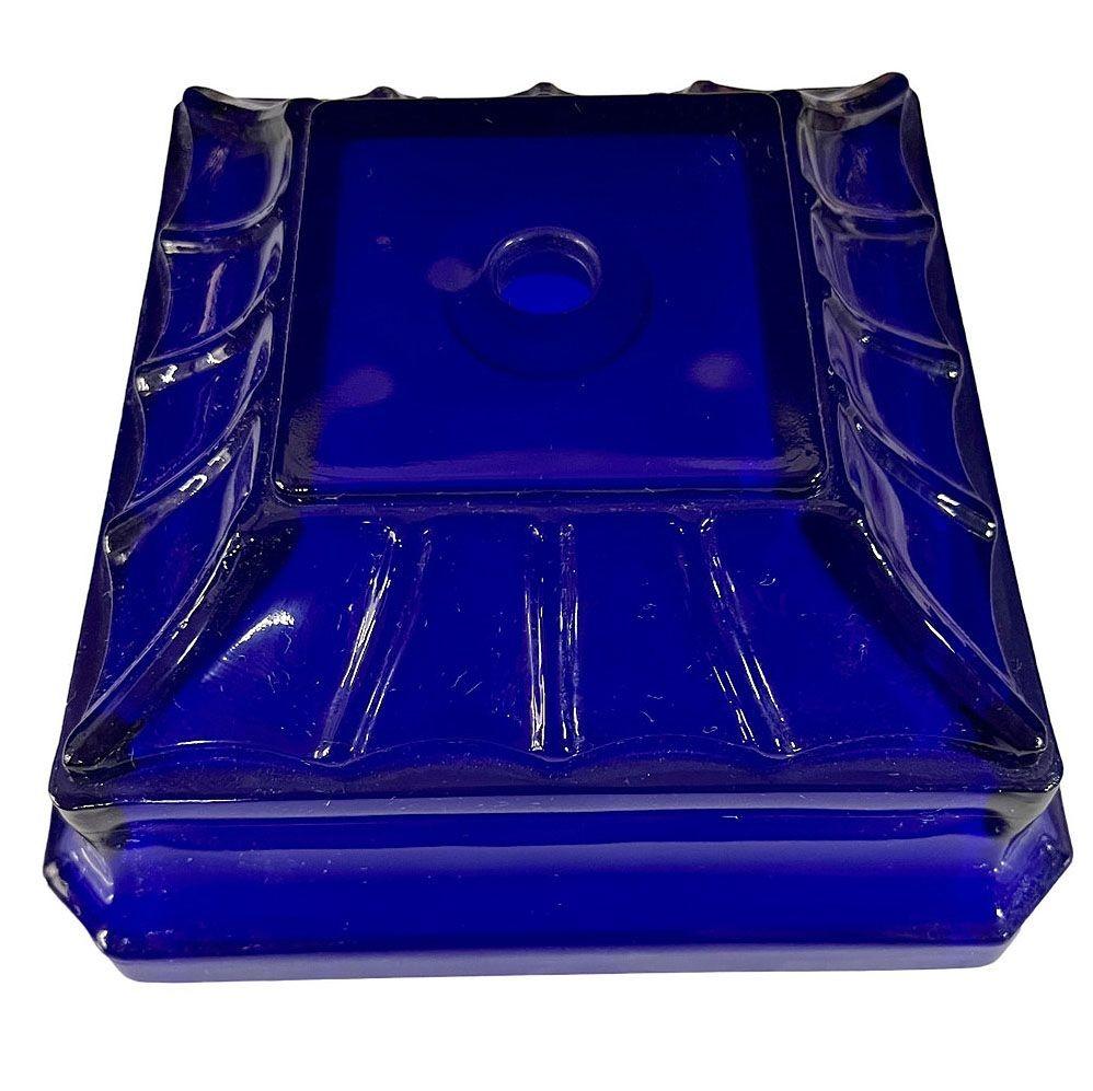 Vianne Art Deco Geometric Square Cobalt Art Glass Light Up Lamp Base In Excellent Condition For Sale In Van Nuys, CA