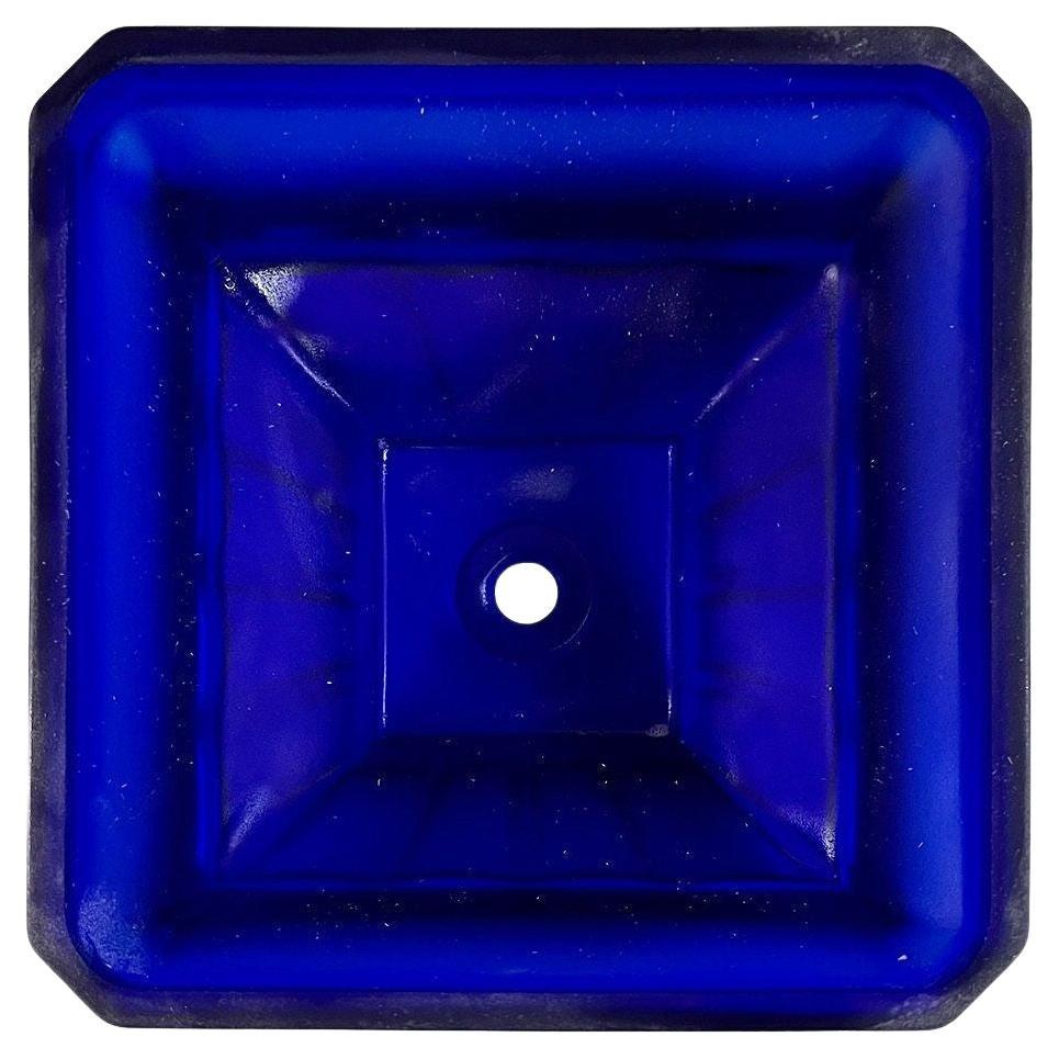 Vianne Art Deco Geometric Square Cobalt Art Glass Light Up Lamp Base