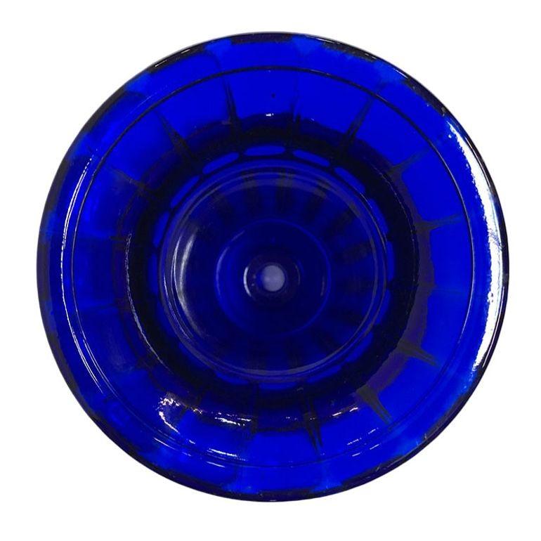 Vianne Art Deco Ripped Cylinder Cobalt Art Glass Light Up Lamp Base In Excellent Condition For Sale In Van Nuys, CA