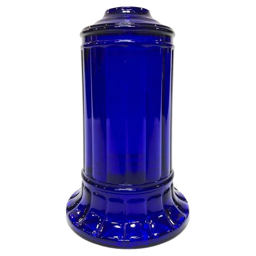 Vianne Art Deco Ripped Cylinder Cobalt Art Glass Light Up Lamp Base