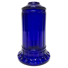 Vianne Art Deco Ripped Cylinder Cobalt Art Glass Light Up Lamp Base