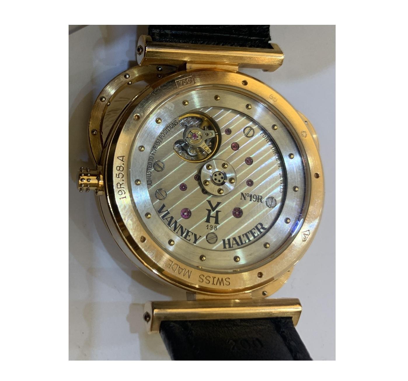 Vianney Halter 18k Rose Gold Antiqua Automatic Men's Watch w/ Leather Band VH198 Bon état à Sherman Oaks, CA