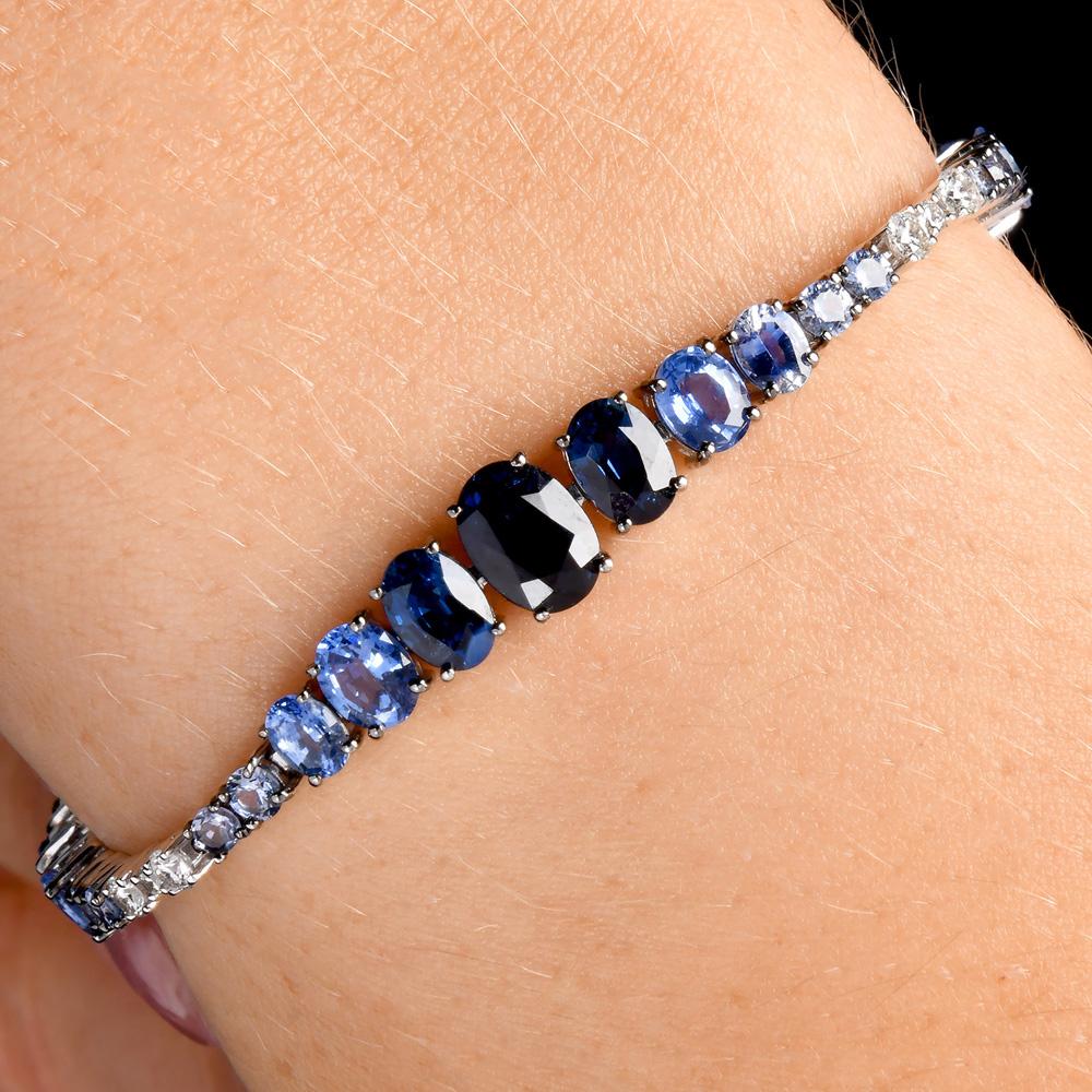 Viberant Saphir Diamant 18K Bracelet Tennis à maillons Ombre en vente 4