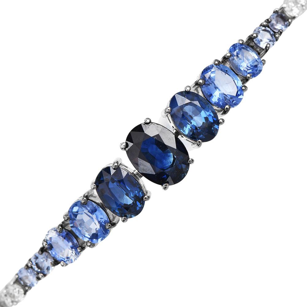 Moderne Viberant Saphir Diamant 18K Bracelet Tennis à maillons Ombre en vente