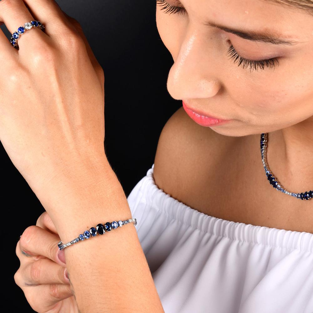 Taille ronde Viberant Saphir Diamant 18K Bracelet Tennis à maillons Ombre en vente