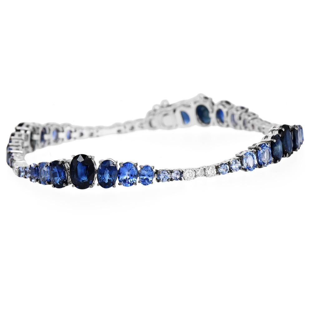 Viberant Saphir Diamant 18K Bracelet Tennis à maillons Ombre Excellent état - En vente à Miami, FL