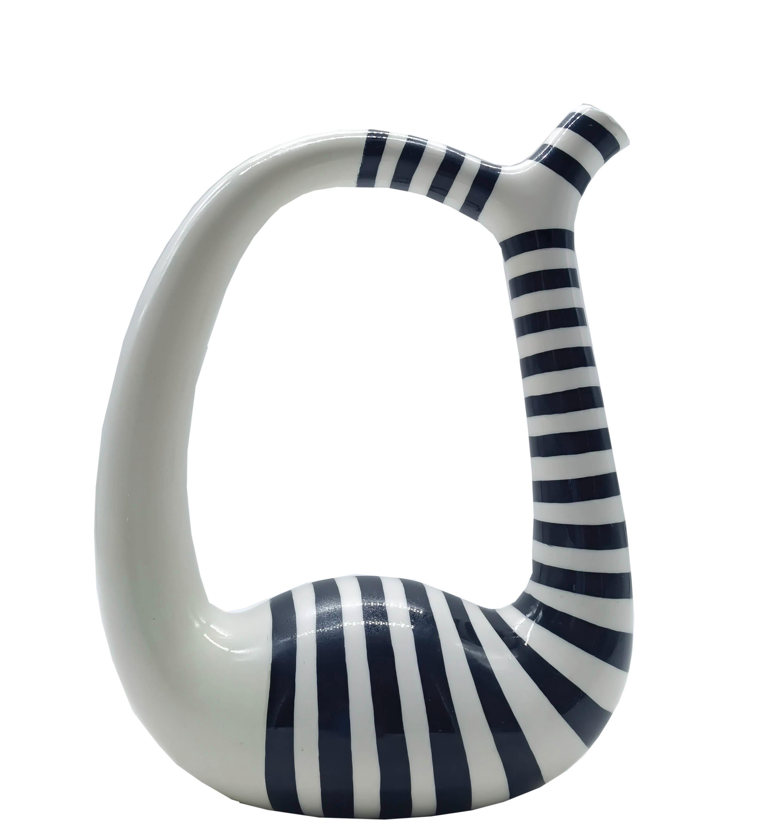 Italian ViBi Torino Bottiglia in Ceramica Bianca e Nera, Italia 1970s