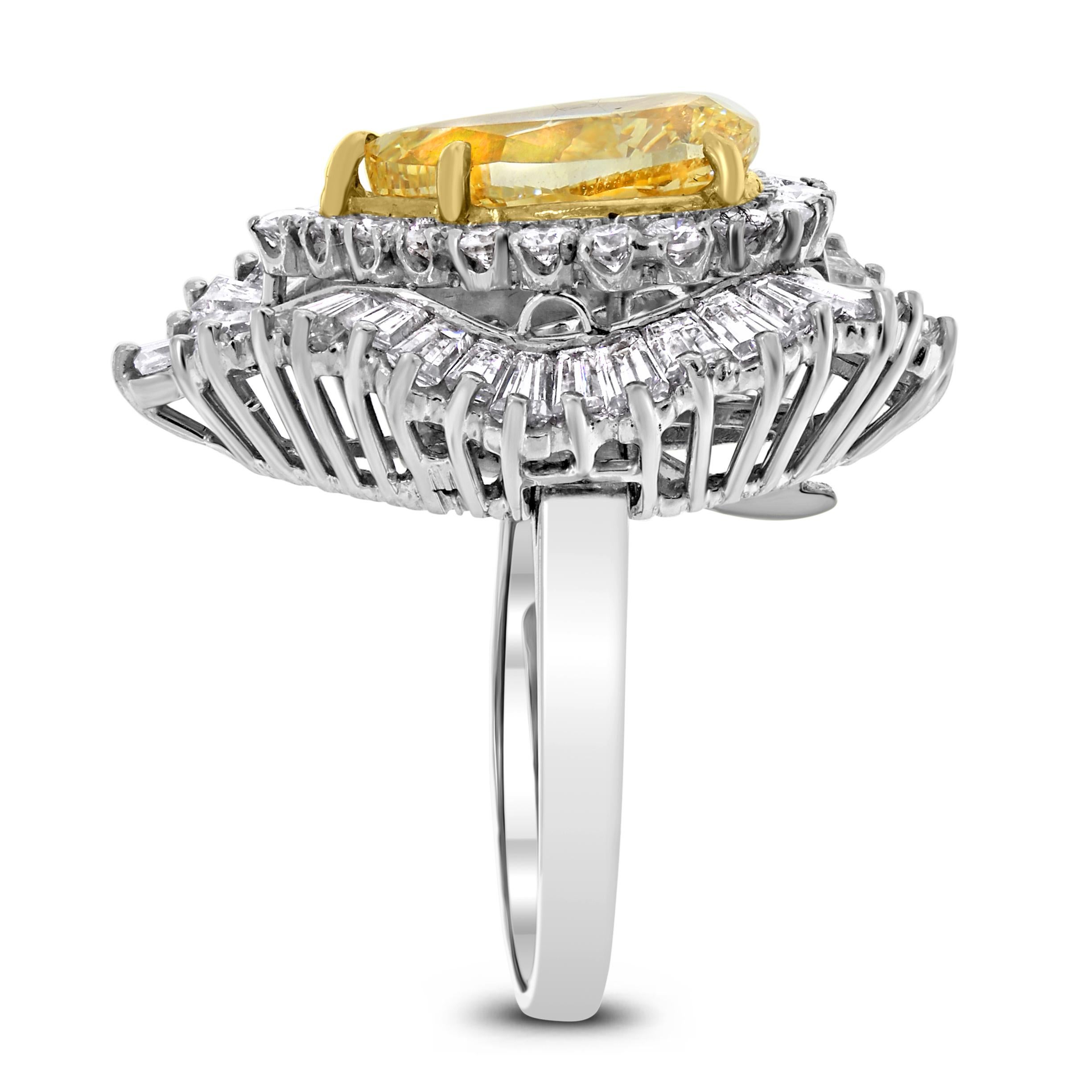 En vente :  Bague et pendentif de 5,01 carats en forme de poire, diamant jaune intense fantaisie GIA 6
