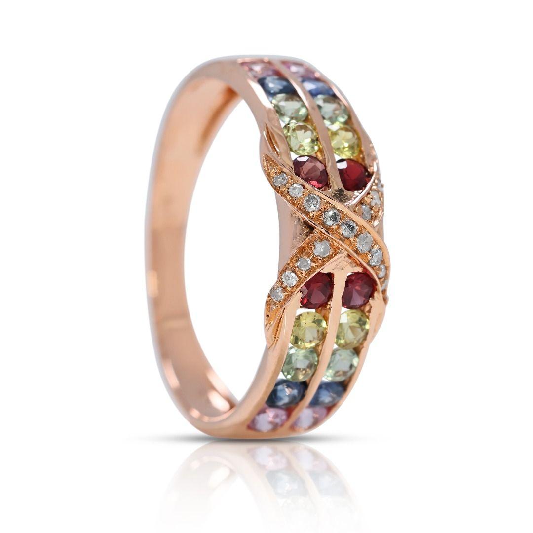Vibrant 0.39ct Multicolored Sapphires, Rubies, and Natural Diamonds Ring in 18K In New Condition For Sale In רמת גן, IL