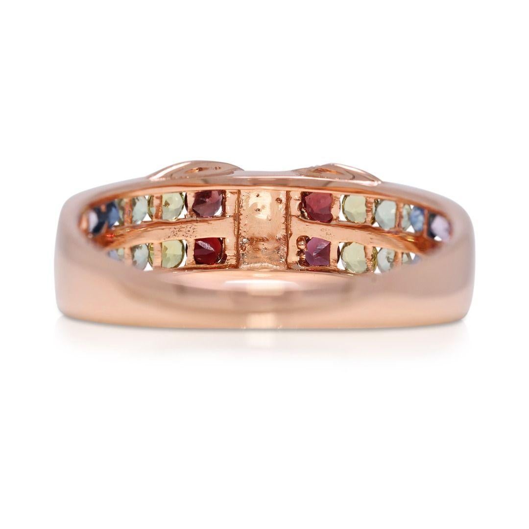 Vibrant 0.39ct Multicolored Sapphires, Rubies, and Natural Diamonds Ring in 18K For Sale 3