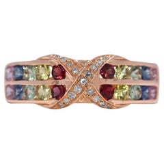 Vibrante Anillo de Zafiros Multicolores, Rubíes y Diamantes Naturales de 0,39ct en 18K