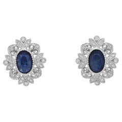 Vibranti orecchini con zaffiro e diamante naturale da 0,64 carati in oro bianco 18 carati