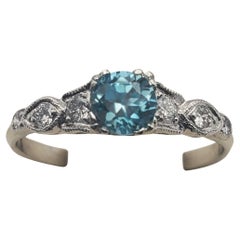 Vibrant 0.73ct Blue Zircon and Diamond Vintage Ring