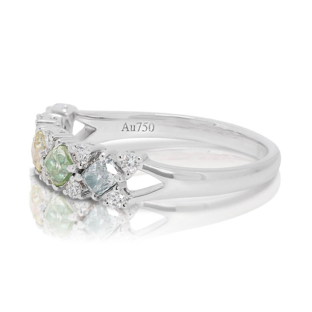 Round Cut Vibrant 0.73ct Natural Diamond Half Eternity Ring in 18K White Gold