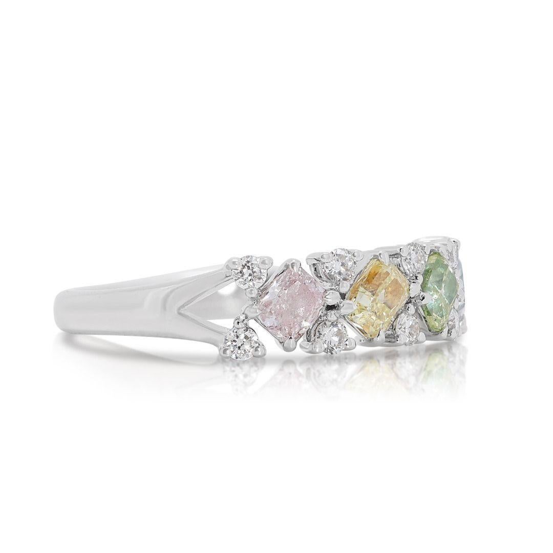 Vibrant 0.73ct Natural Diamond Half Eternity Ring in 18K White Gold In Excellent Condition In רמת גן, IL
