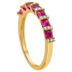 Vibrant 0.81 Carat Red Square Emerald & Diamond Ring in 14k Yellow Gold
