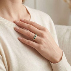 Vibrant 0.98ct Natural Diamond and Emerald Band Ring in 9K Two-Toned Gold