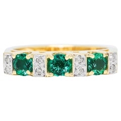 Vibrant 0.98ct Natural Diamond and Emerald Band Ring in 9K Two-Toned Gold