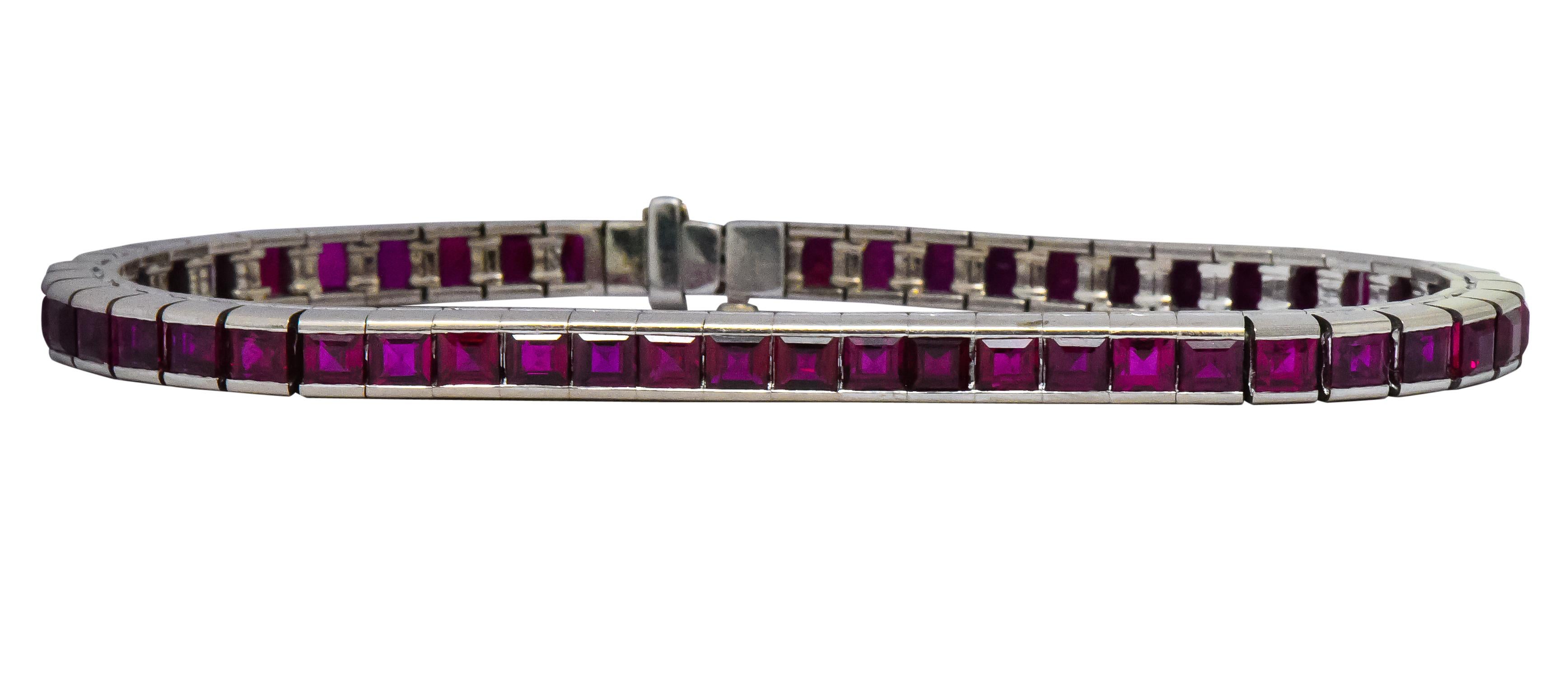 Contemporary Vibrant Retro 10.60 Carats Ruby Platinum Line Bracelet