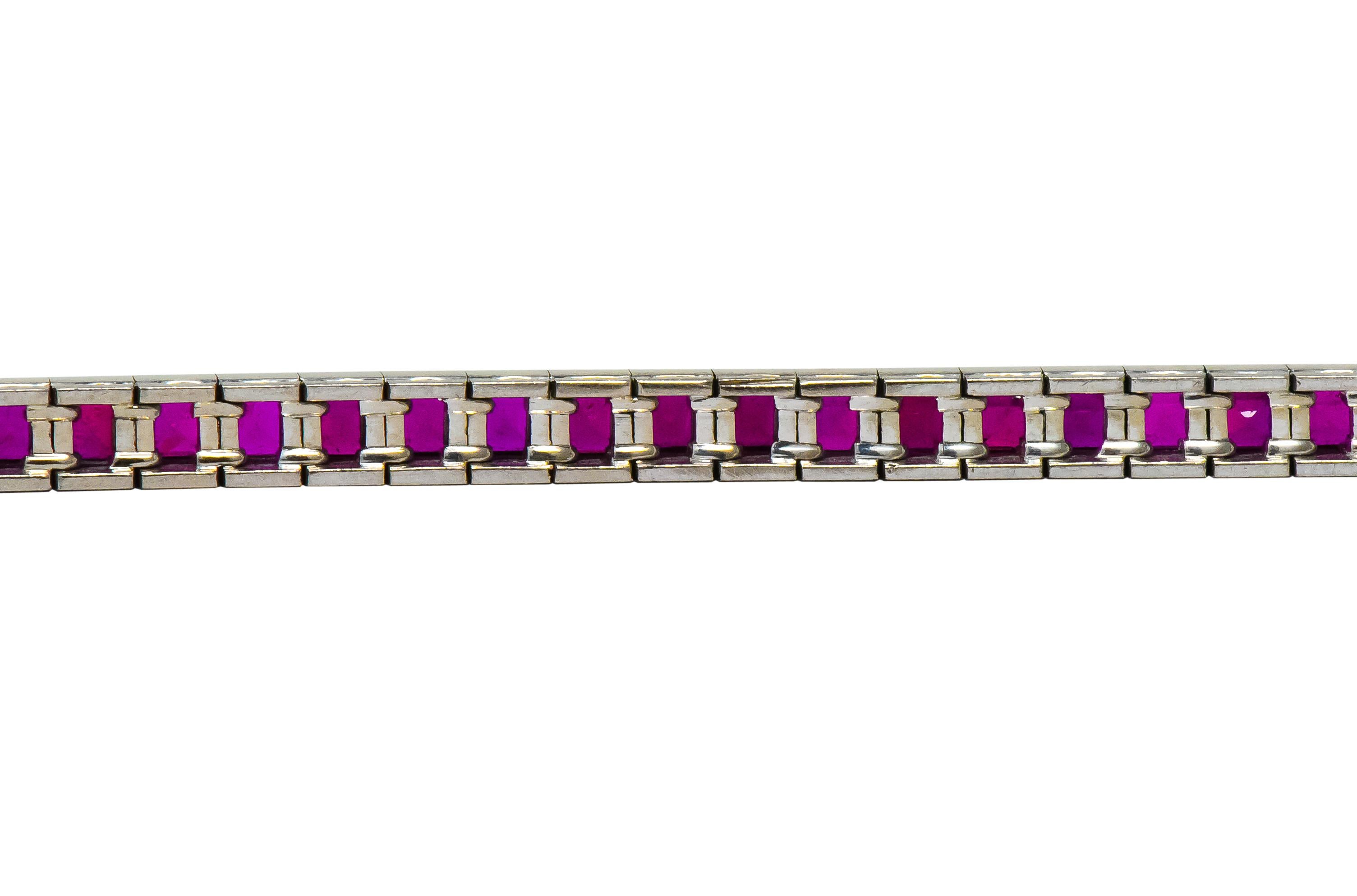 Vibrant Retro 10.60 Carats Ruby Platinum Line Bracelet In Excellent Condition In Philadelphia, PA