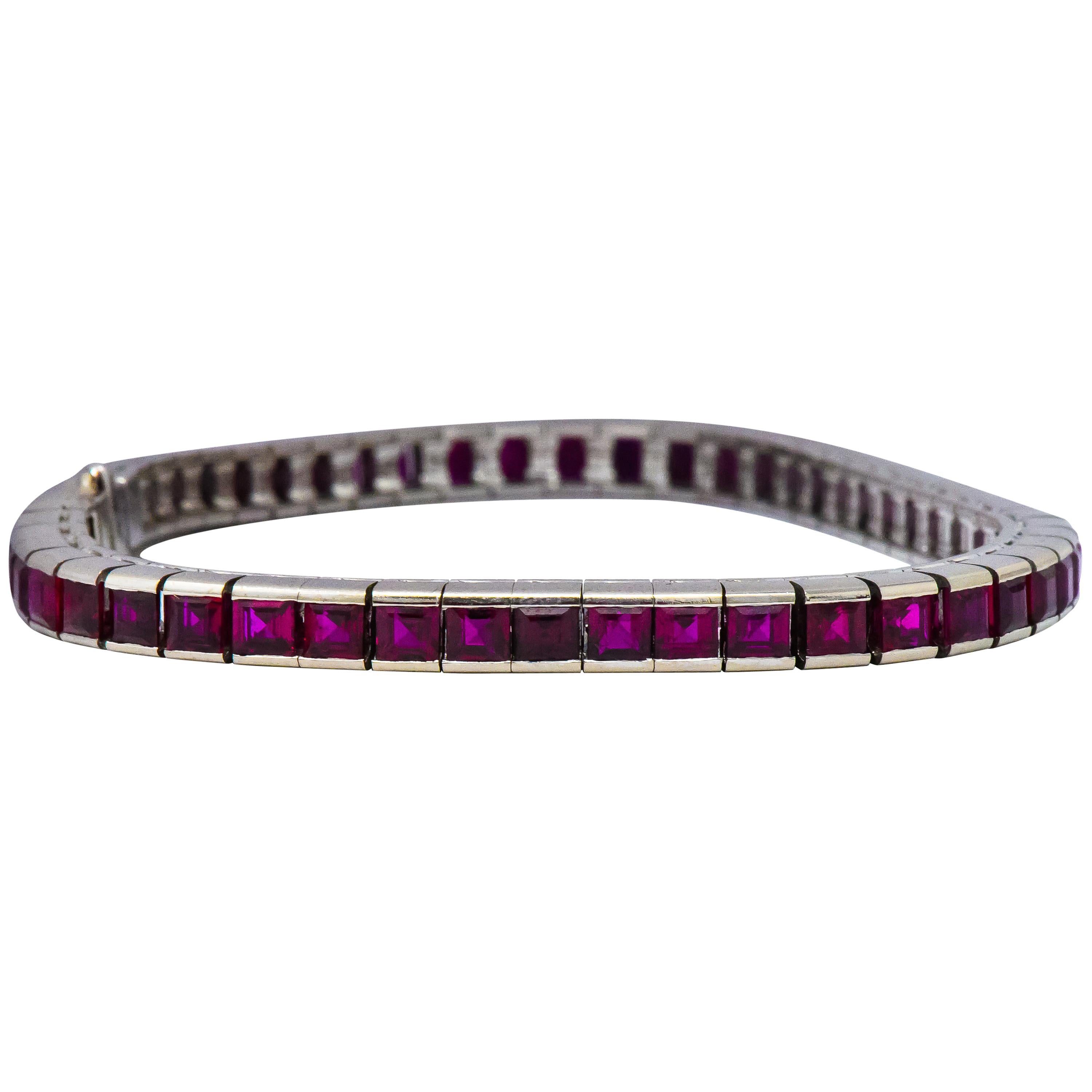 Vibrant Retro 10.60 Carats Ruby Platinum Line Bracelet