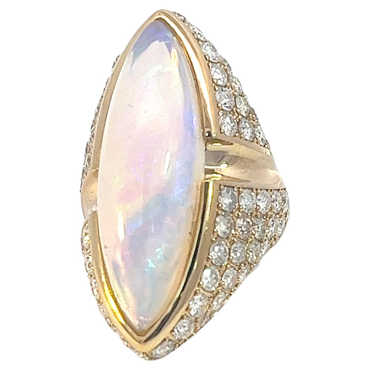 14k Vibrant 10.88 Crt Opal 4.08 Crt Diamond Engagement Statement Cocktail Ring For Sale