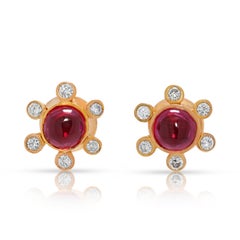 Vibrant 1.30ct Ruby
Diamond Floral Stud Earrings in 18K Yellow Gold