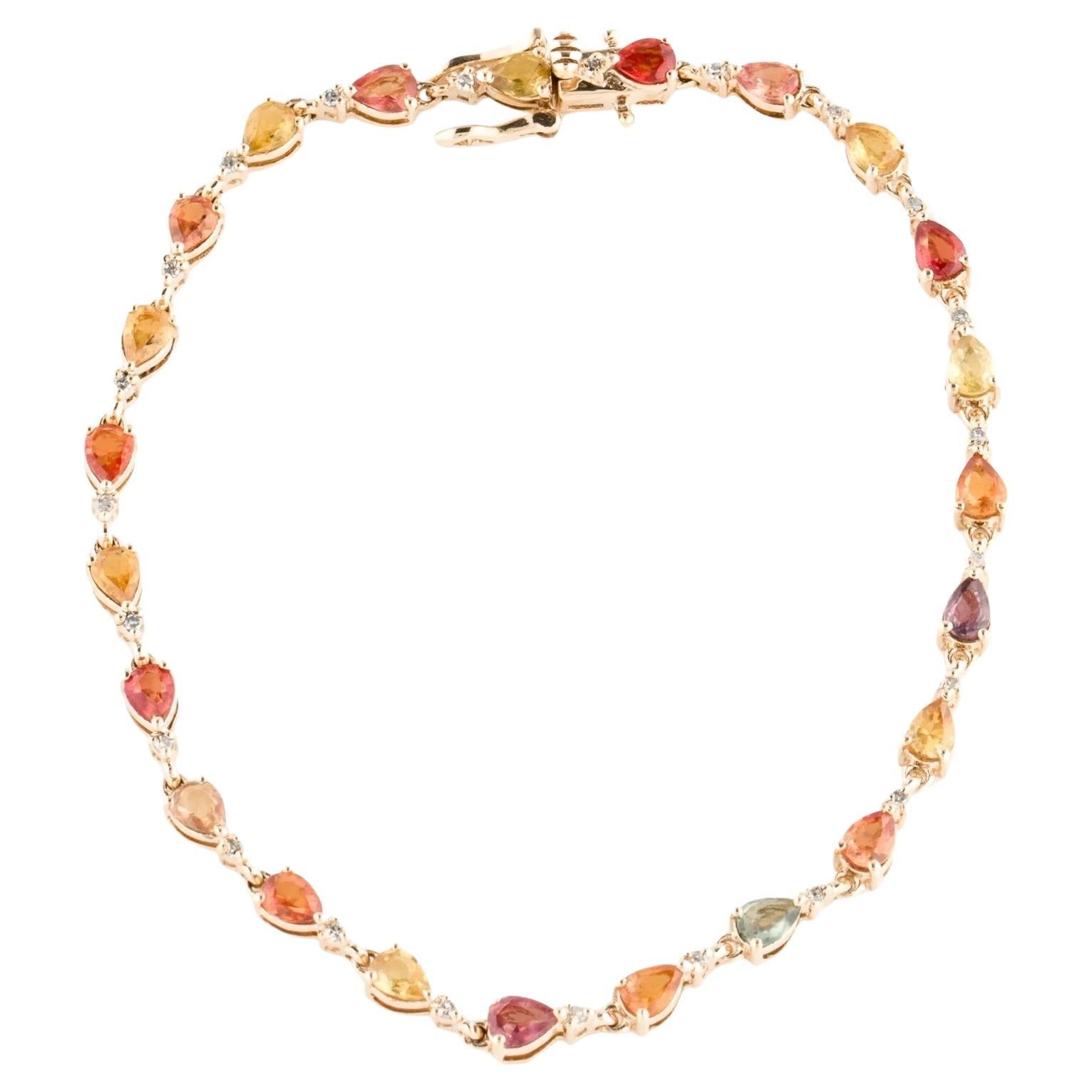 Bracelet vibrant en or jaune 14 carats avec saphirs multicolores et diamants en vente