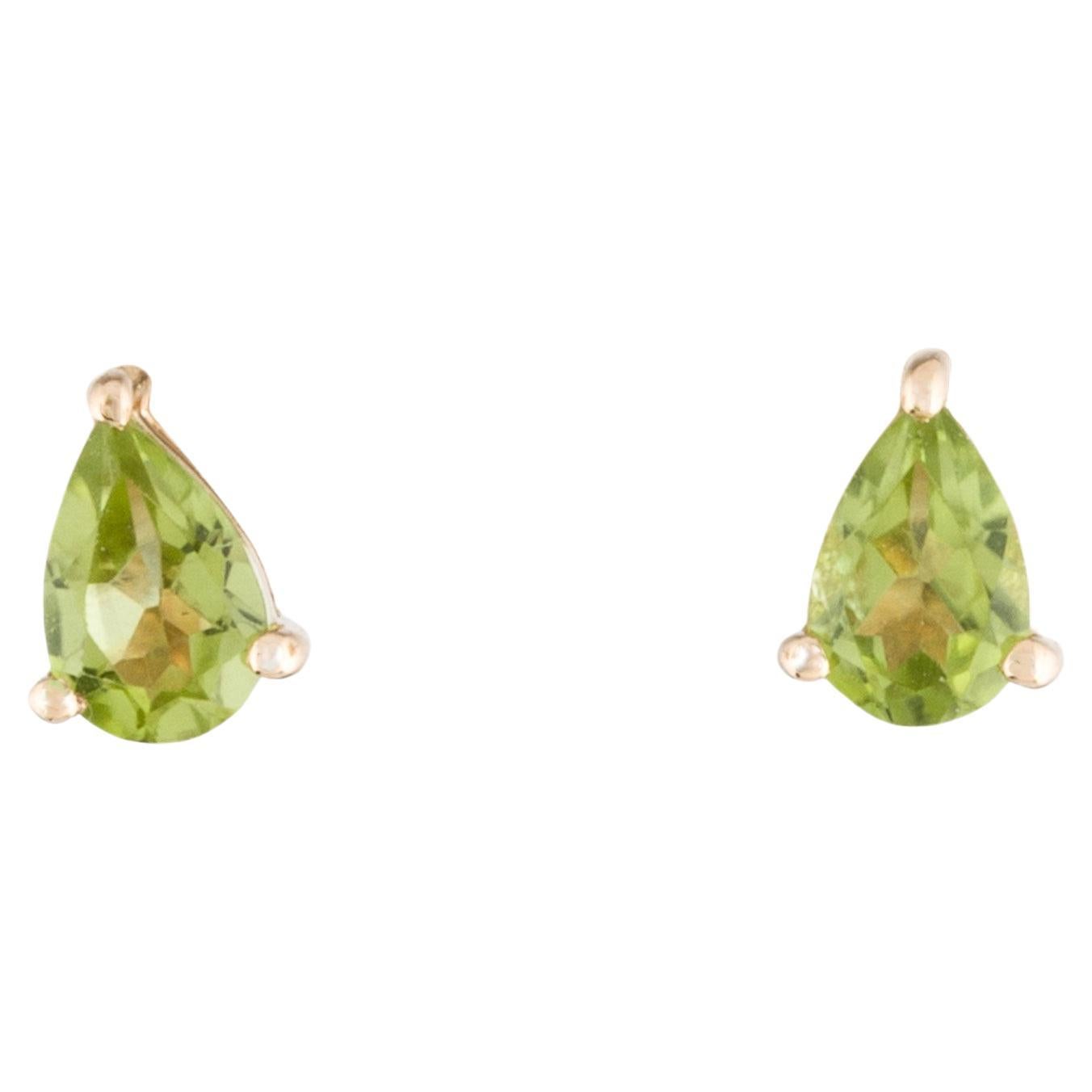 Vibrant 14K Yellow Gold Peridot Stud Earrings with Pear-Shaped Brilliant Cut For Sale