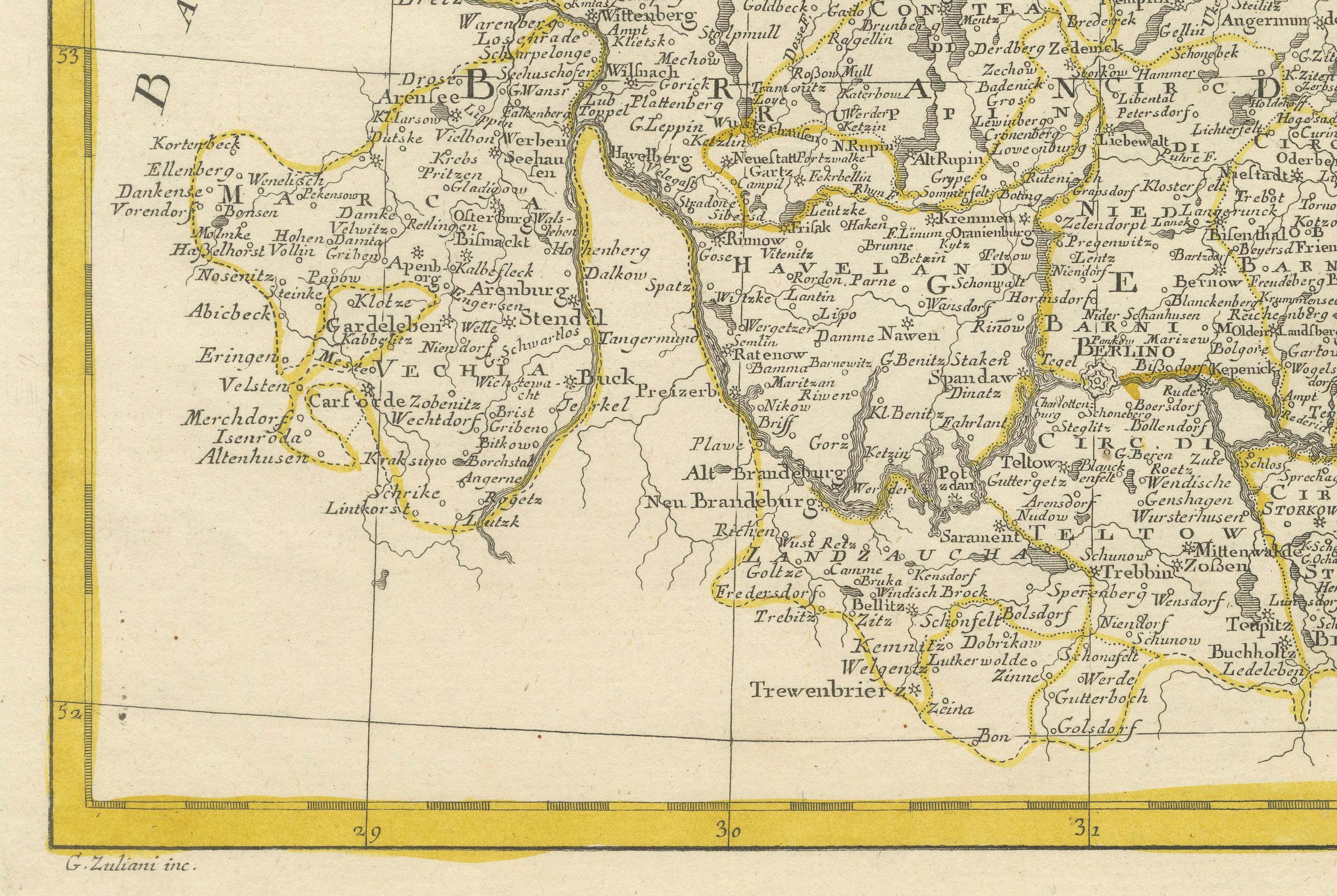 Late 18th Century Vibrant 1782 Map of Northern Upper Saxony and Baltic Coast by Antonio Zatta For Sale