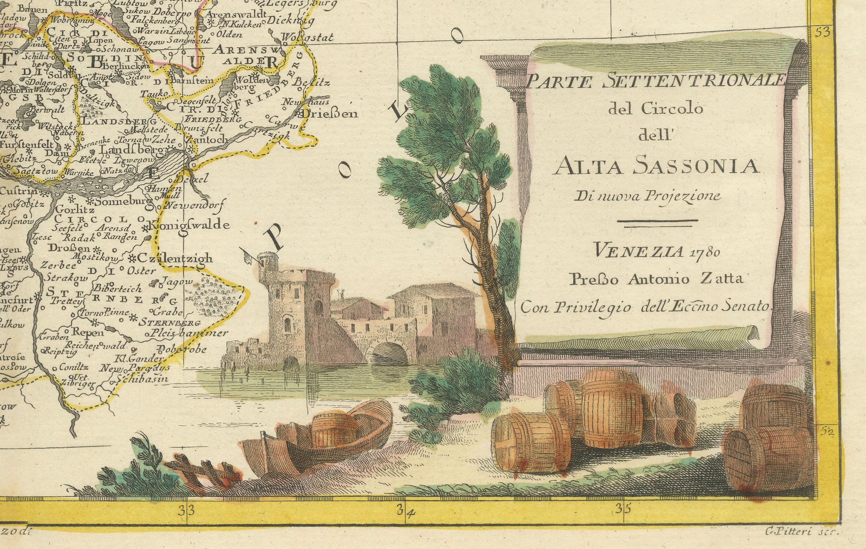 Paper Vibrant 1782 Map of Northern Upper Saxony and Baltic Coast by Antonio Zatta For Sale