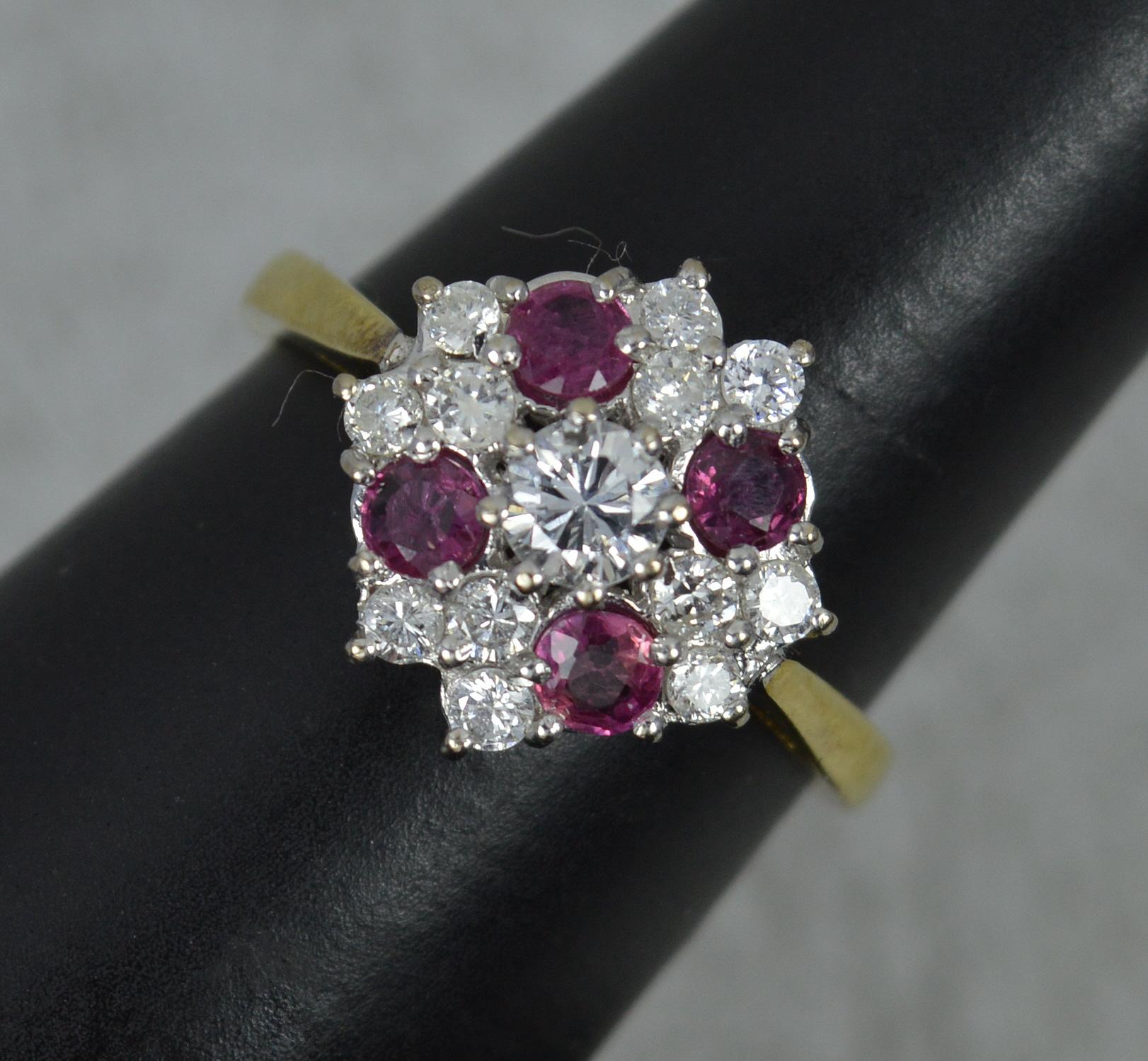 Vibrant 18 Carat Gold Vs Diamond and Ruby Cluster Ring 5