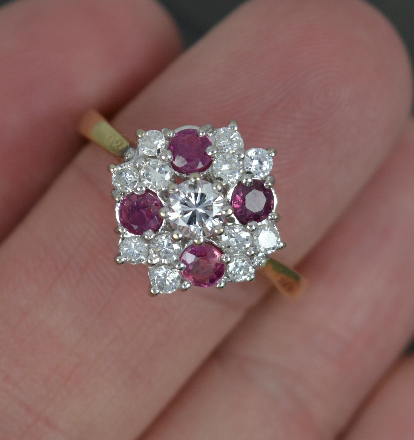 Vibrant 18 Carat Gold Vs Diamond and Ruby Cluster Ring In Good Condition In St Helens, GB