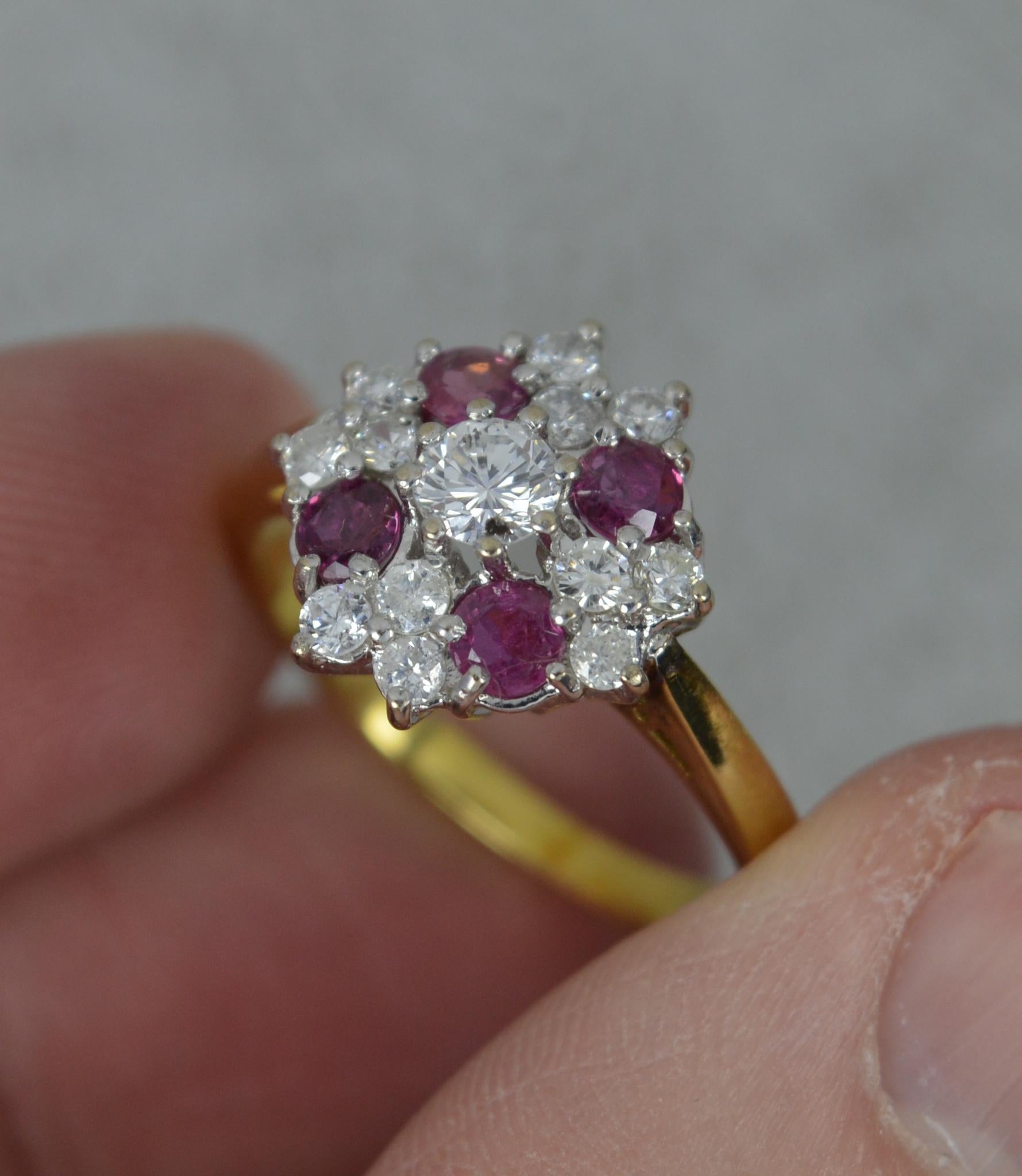 Women's Vibrant 18 Carat Gold Vs Diamond and Ruby Cluster Ring