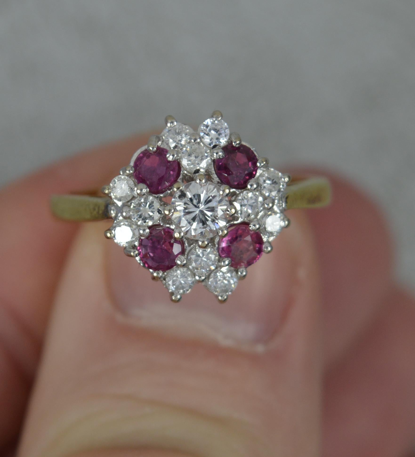 Vibrant 18 Carat Gold Vs Diamond and Ruby Cluster Ring 1