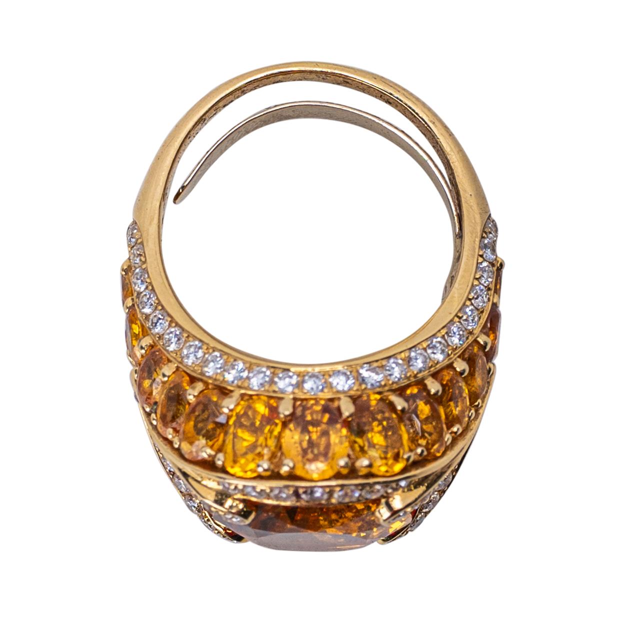 Lebendiger Ring aus 18 Karat Gelbgold, Citrin, gelbem Saphir und Diamant für Damen oder Herren im Angebot