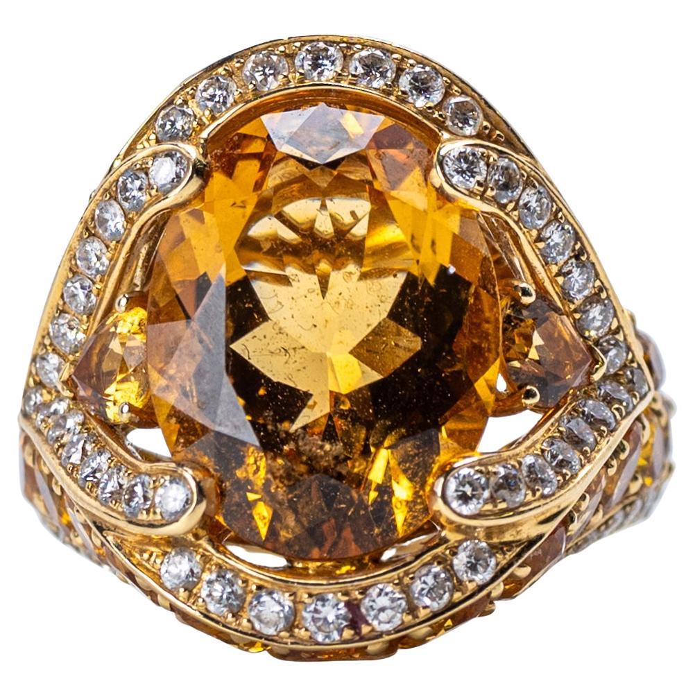 Vibrante anello in oro giallo 18 carati, citrino, zaffiro giallo e diamante