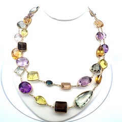 Vibrant 18 Karat Yellow Gold Multi-Gemstone Necklace 84.3 Grams 41 Inch long