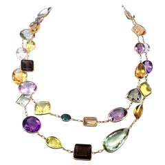Vibrant 18 Karat Yellow Gold Multi-Gemstone Necklace 84.3 Grams 41 Inch long
