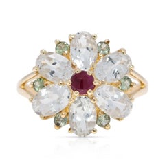 Vibrant 1.89ct Rubellite, Topaz & Tourmaline Ring in 9K Yellow Gold