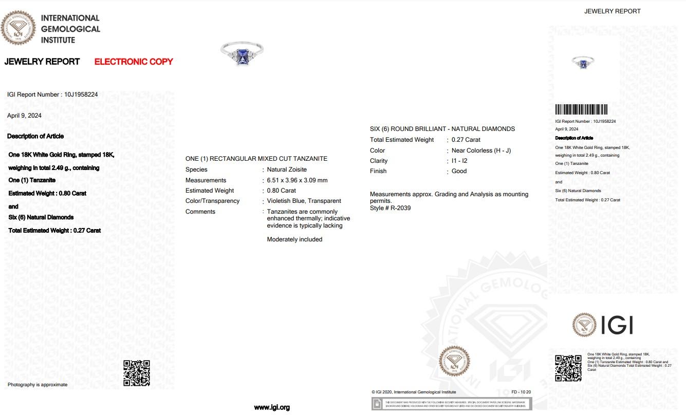 Leuchtend lebhafter Tansanit und Diamant-Pavé-Ring aus 18 Karat Weißgold mit/1,07 Karat - IGI-zertifiziert im Angebot 1
